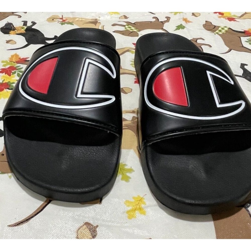 Champion Men's IPO Logo Slide Sandal - Black/Black Size 8W